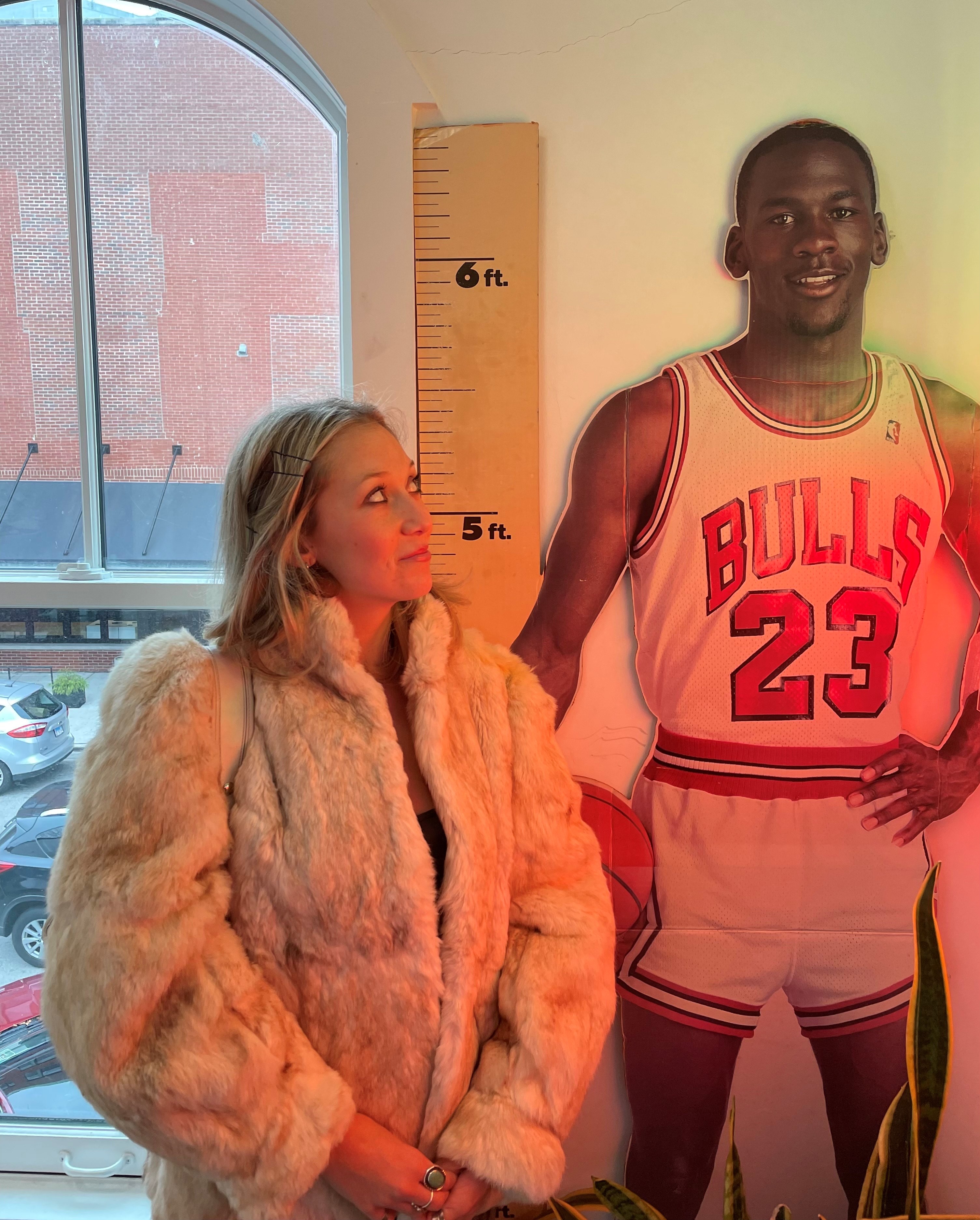 psippi with cardboard of michael jordan